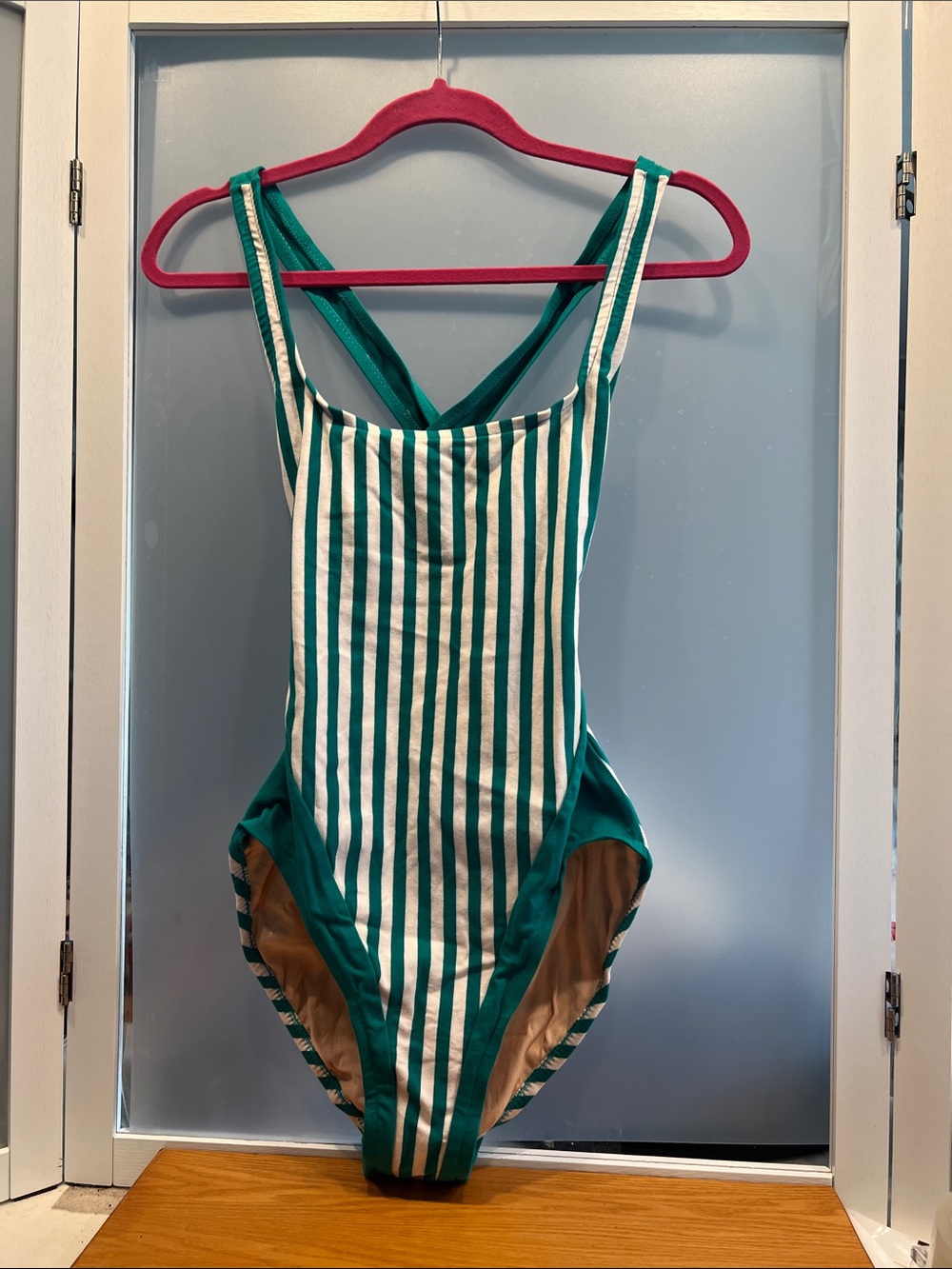 Sun Streak  Vintage 90’s  Women's size 16 Green & White Striped Swimsuit 1 piece